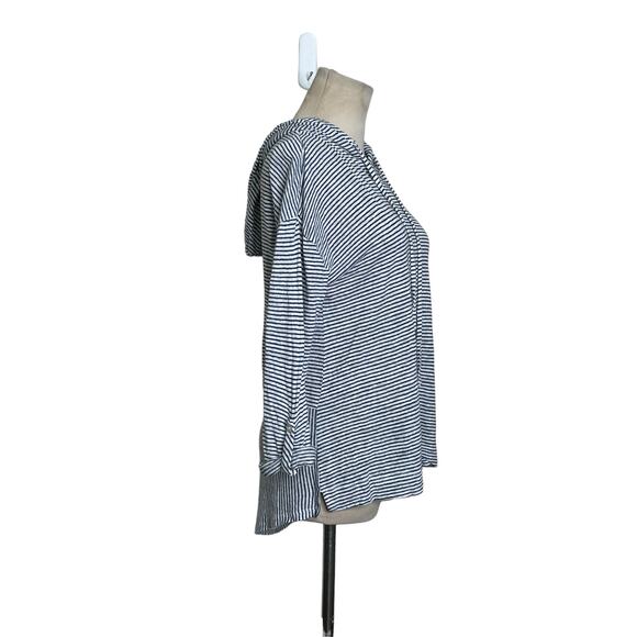 C&C blue white linen striped 3/4 sleeves lightweight hoodie size Small - Picture 7 of 13